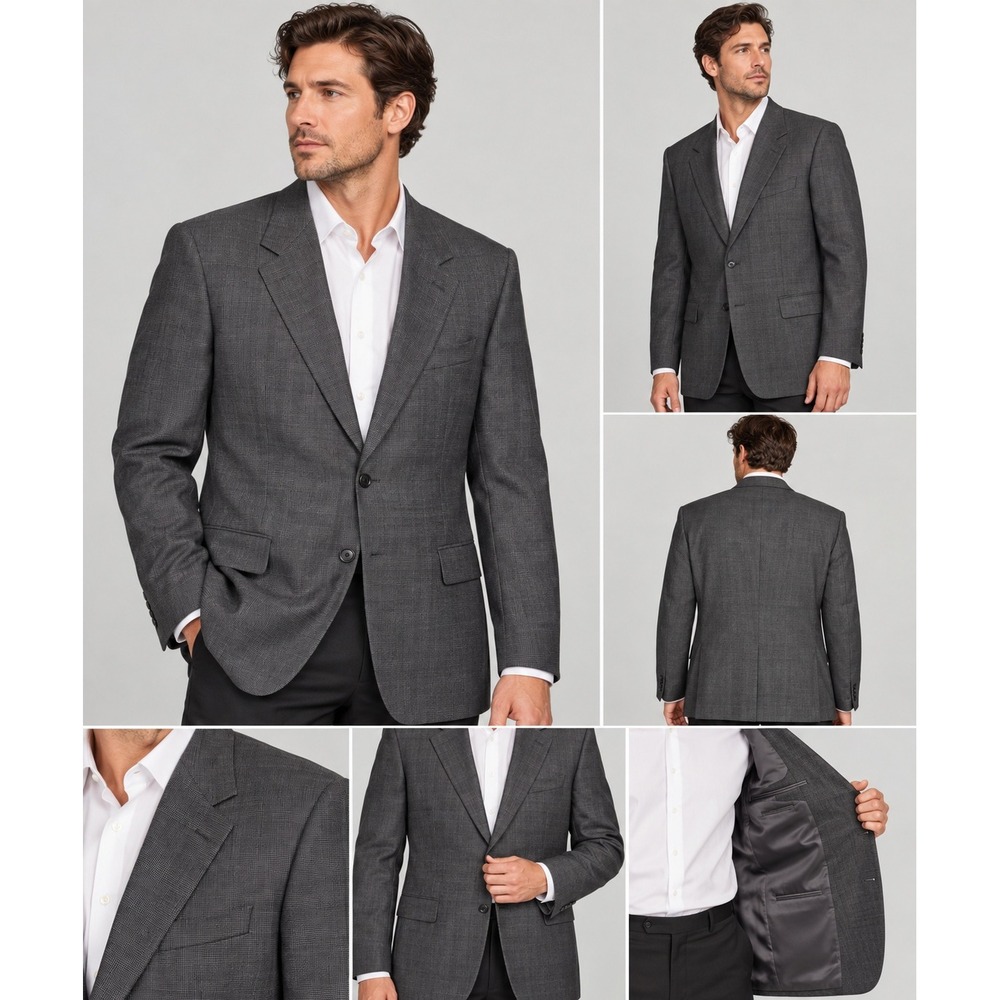 Tindari Ermenegildo Zegna Wool Blazer Mens 52 Gray Micro Check 2 Button Jacket